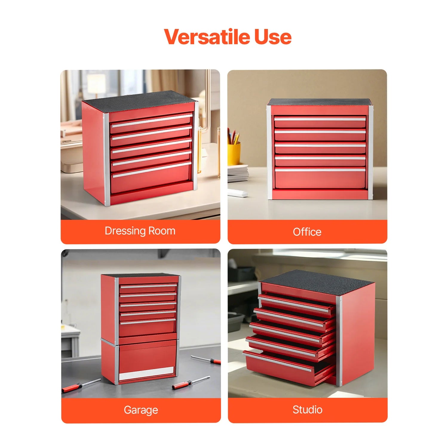 Heavy-Duty 5-Drawer Metal Tool Chest – Portable Garage Storage Cabinet with PP Feet Pads
