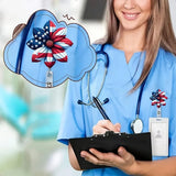 🇺🇸 4th of July Flower Badge Holder – Patriotic Retractable Badge Reel with Acrylic Design & Alligator Clip for ID Cards
