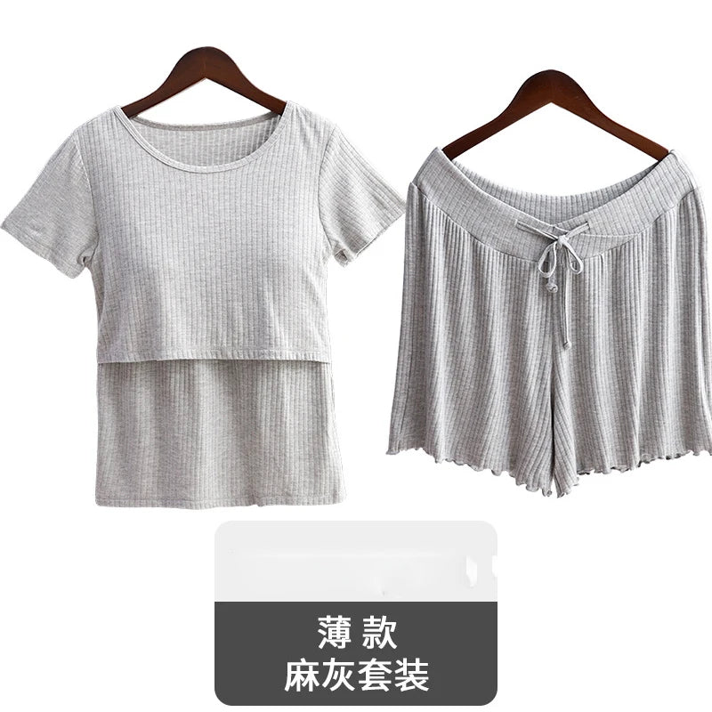 Women’s Cotton Maternity Pajama Set – Short Sleeve Summer Breastfeeding Clothes, Postpartum Homewear for Moms