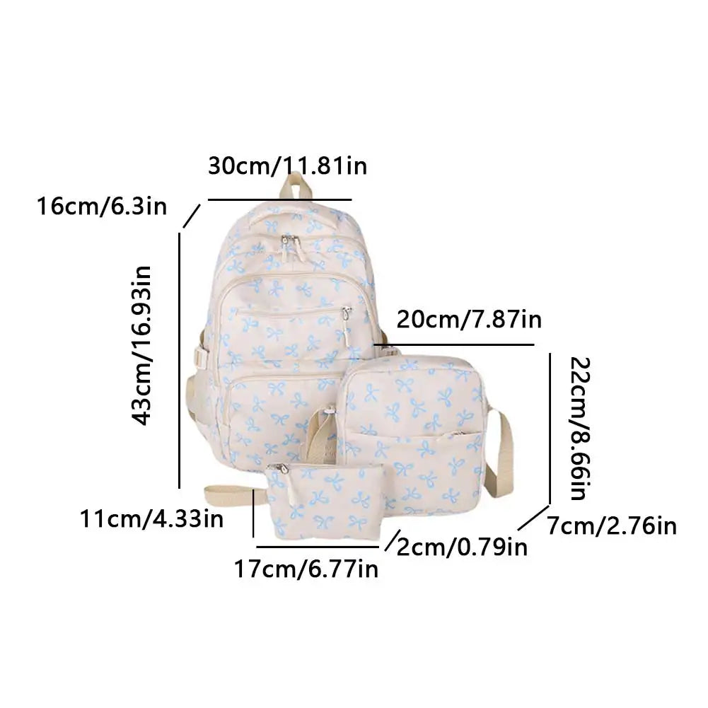 3-Piece Bow Print Backpack Set for Kids – School Backpack with Crossbody Bag & Mini Purse