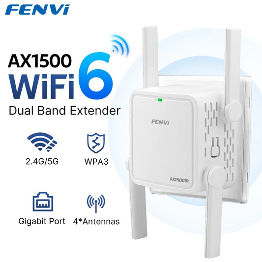 Fenvi WiFi 6 Repeater – 1500Mbps Dual-Band (5GHz/2.4GHz) Extender & Amplifier with Range Booster Router Function