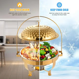 Golden Stainless Steel 8 L / 8.5 QT Round Chafing Dish Buffet Set with Alcohol Burner & Hanging Lid