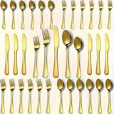 Luxury Golden Stainless Steel Flatware Set – 30/60 Piece Elegant Cutlery Set (Knives, Forks, Spoons)