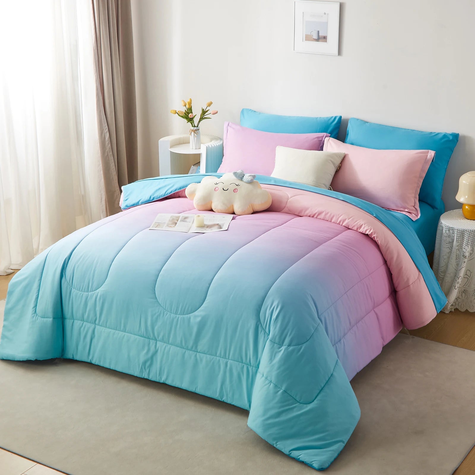 Gradient Comforter Set – 7-Piece Bed-in-a-Bag with Sheets & Shams (Queen/King)