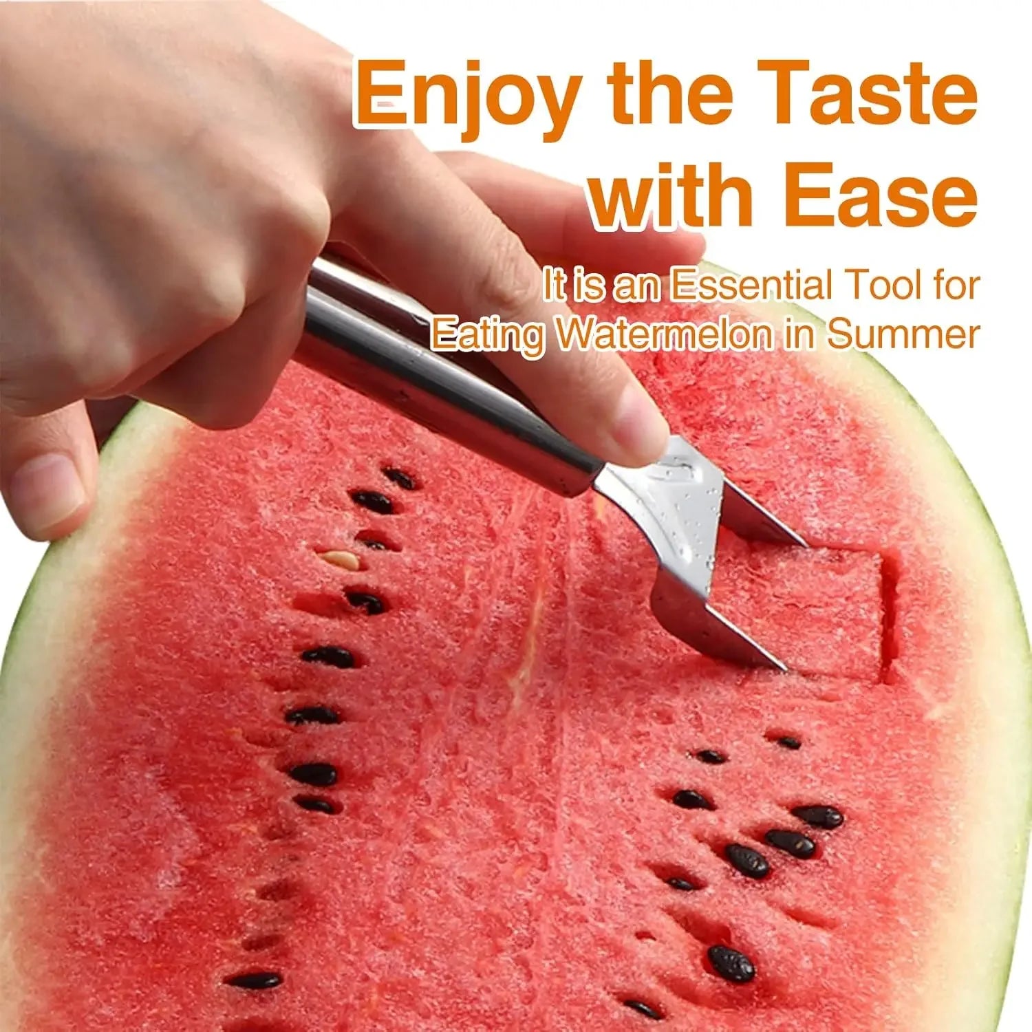 2PCS Stainless Steel Watermelon Slicer & Fruit Scoop – Dual-Head Cutter, Fork & Melon Baller 🍉✨