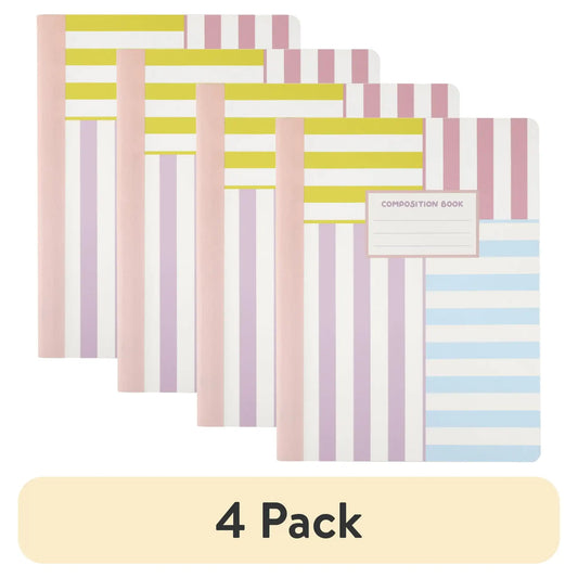 Sunshine Sage Composition Notebooks – 4-Pack Lined Journals with Striped Covers for School & Office