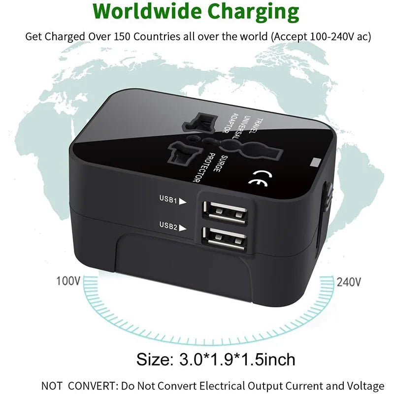 All-in-One Worldwide Travel Adapter – Universal Wall Charger with AC Power Plug for Global Use