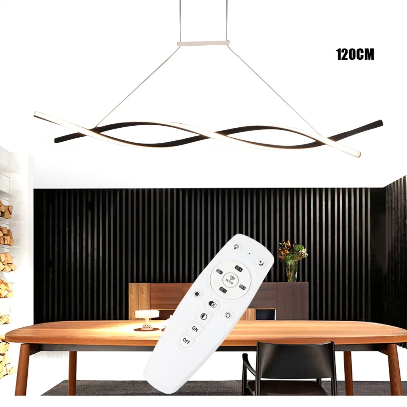 Modern Black Pendant Light – Remote Control Dimmable LED Ceiling Lamp for Dining Room & Kitchen