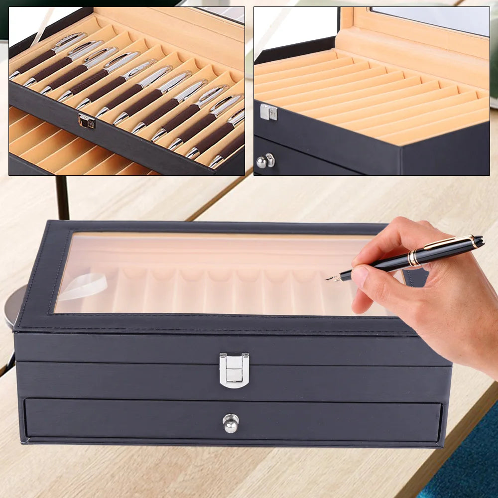 Leather Fountain Pen Display Case – 24-Pen Storage & Organizer Box