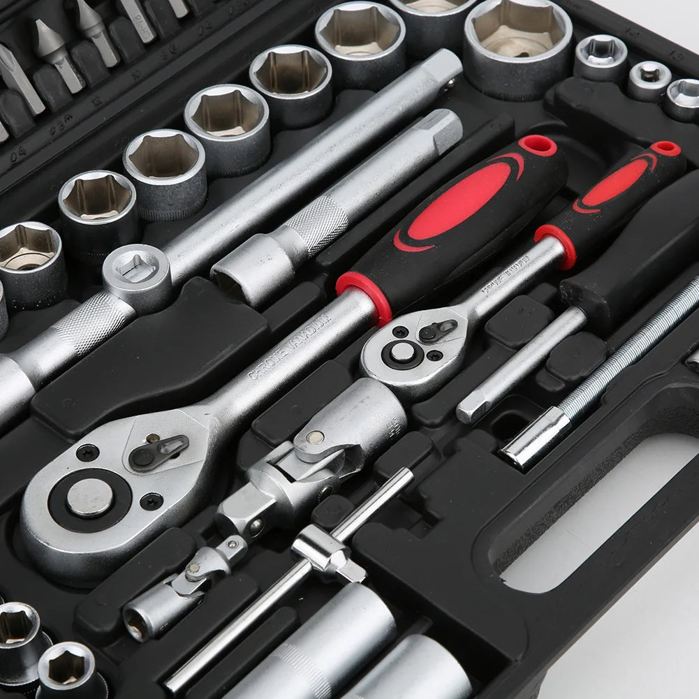 Wrench, Socket & Screwdriver Tool Set – Mechanics Kit (½ in & ¼ in) with Case