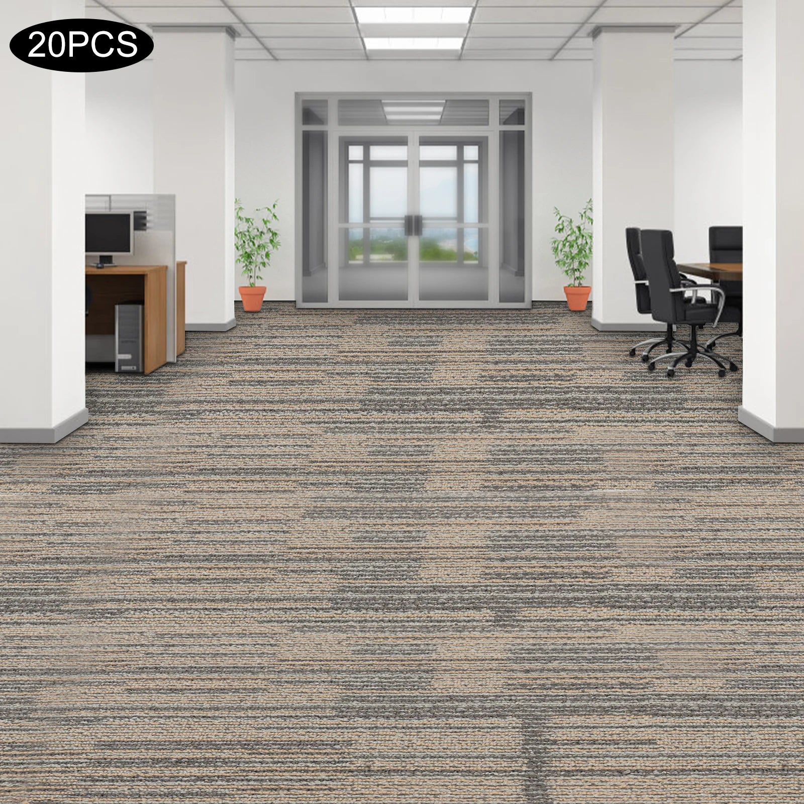 20PCS Commercial Adhesive Carpet Tiles – Washable Waterproof 20x20 Floor Mats for Office, Bedroom & Living Room