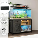 55–75 Gallon Heavy-Duty Fish Tank Stand with Power Outlet, LED Light & Storage Cabinet for Aquarium Accessories