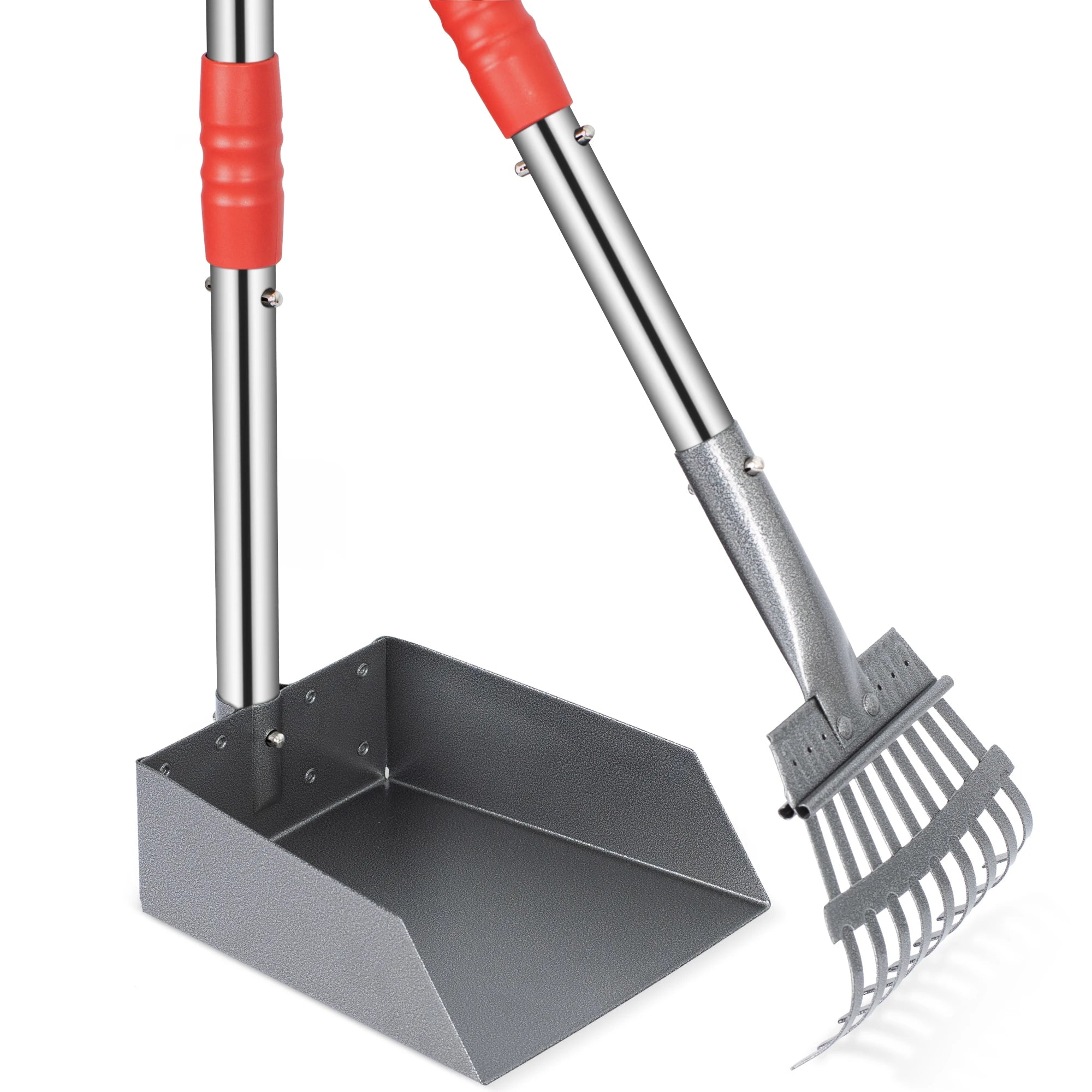 Dog Pooper Scooper Tray & Rake Set – Pet Waste Removal System with Long Adjustable Stainless Steel Handles for Easy Cleanup