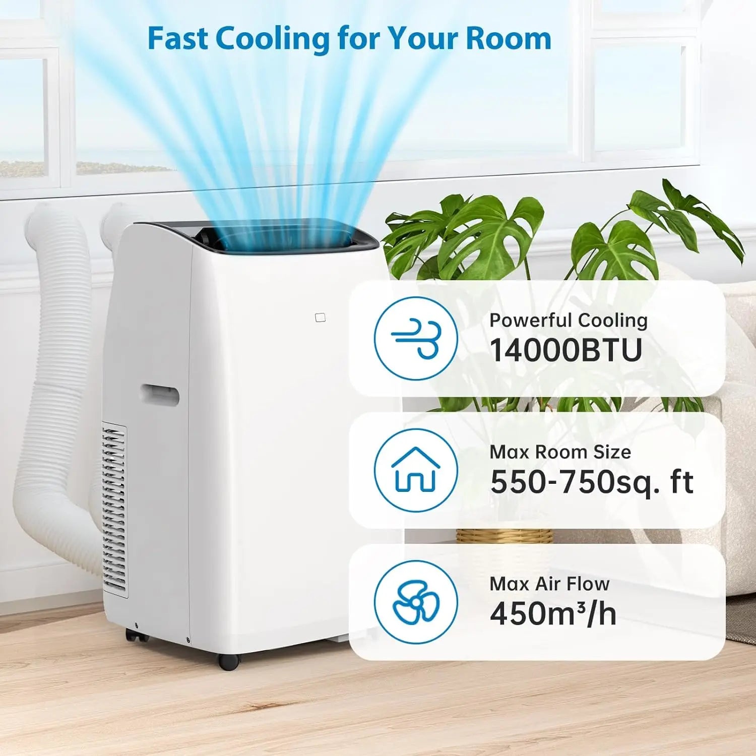 14 000 BTU Smart Inverter Portable Air Conditioner & Heater – Year-Round Comfort for Rooms up to ~750 sq ft