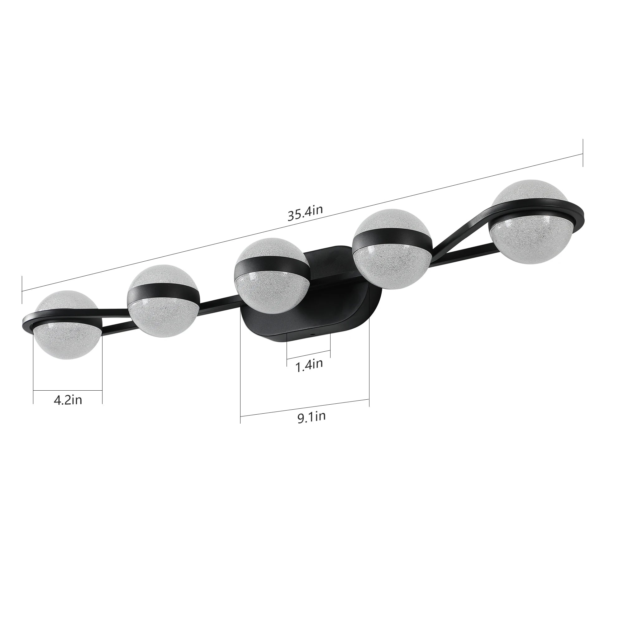 Modern Minimalist Bathroom Vanity Light – 5-Bulb LED Wall-Mounted Fixture with Frosted Glass Shades (Black Finish)