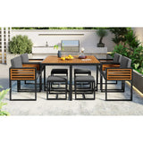 “9-Piece Acacia Wood Patio Dining Set – Space-Saving Outdoor Table, 4 Cushioned Chairs & 4 Ottomans with Square Table”