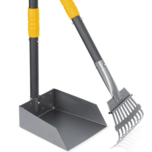Dog Pooper Scooper Tray & Rake Set – Pet Waste Removal System with Long Adjustable Stainless Steel Handles for Easy Cleanup