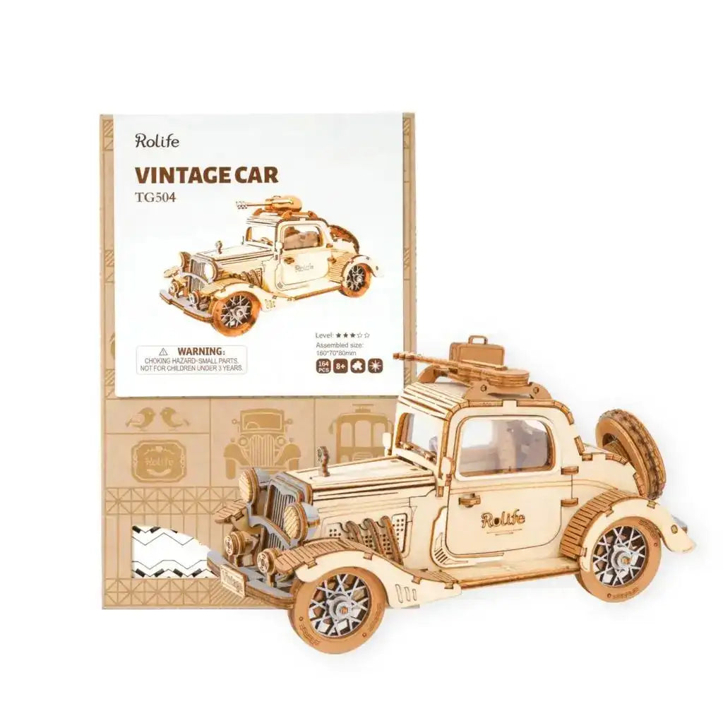 Robotime 3 Kinds DIY 3D Transportation Wooden Model Building Kits – Vintage Car, Tramcar & Carriage Kit (Gift for Children & Adults)