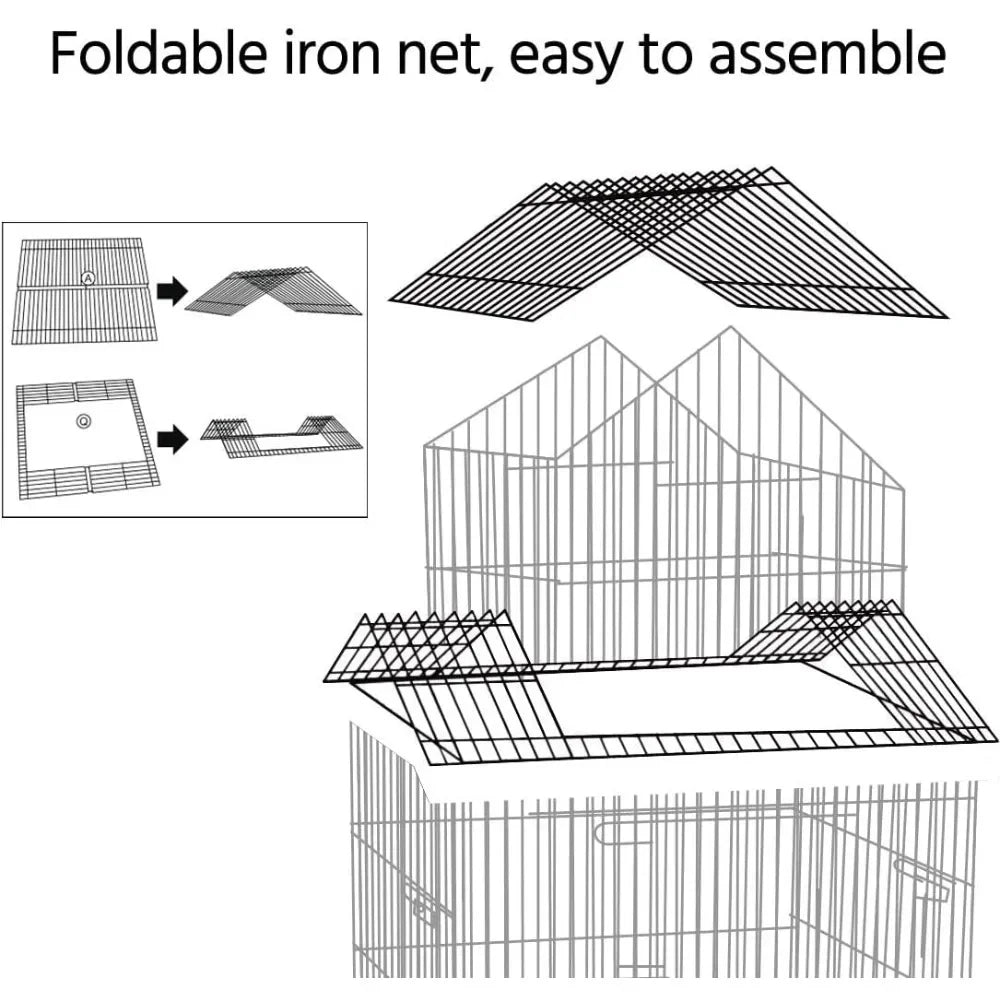 55″ Rolling Triple-Roof Parrot Cage – Sturdy Medium Size with Detachable Stand