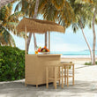 Outdoor Tiki Bar Set – 3-Piece Wicker Islander Bar with Widen Ceramic Top & 2 Stools | All-Weather Garden Bar Furniture with Storage