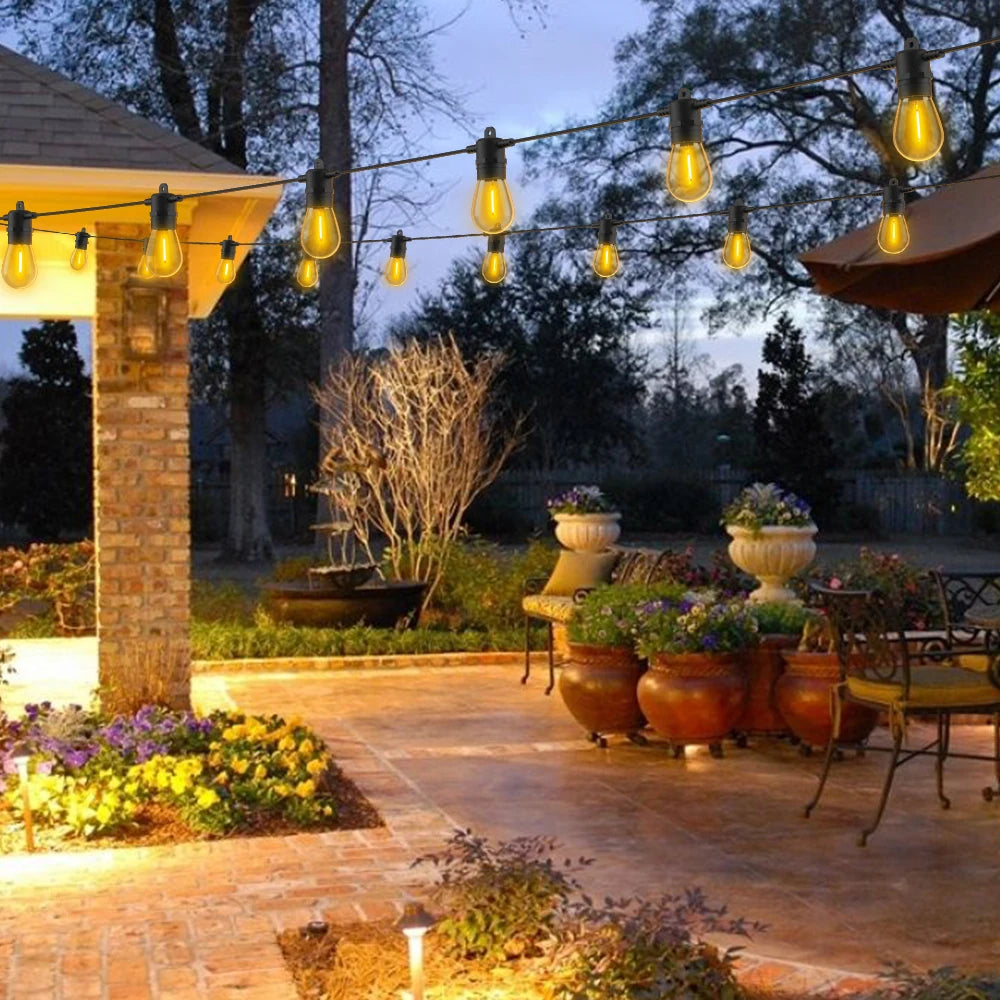 String Light S14 – 200ft Outdoor Festoon Garland with 60 LEDs, E12 Retro Patio Lights for Garden & Wedding Décor
