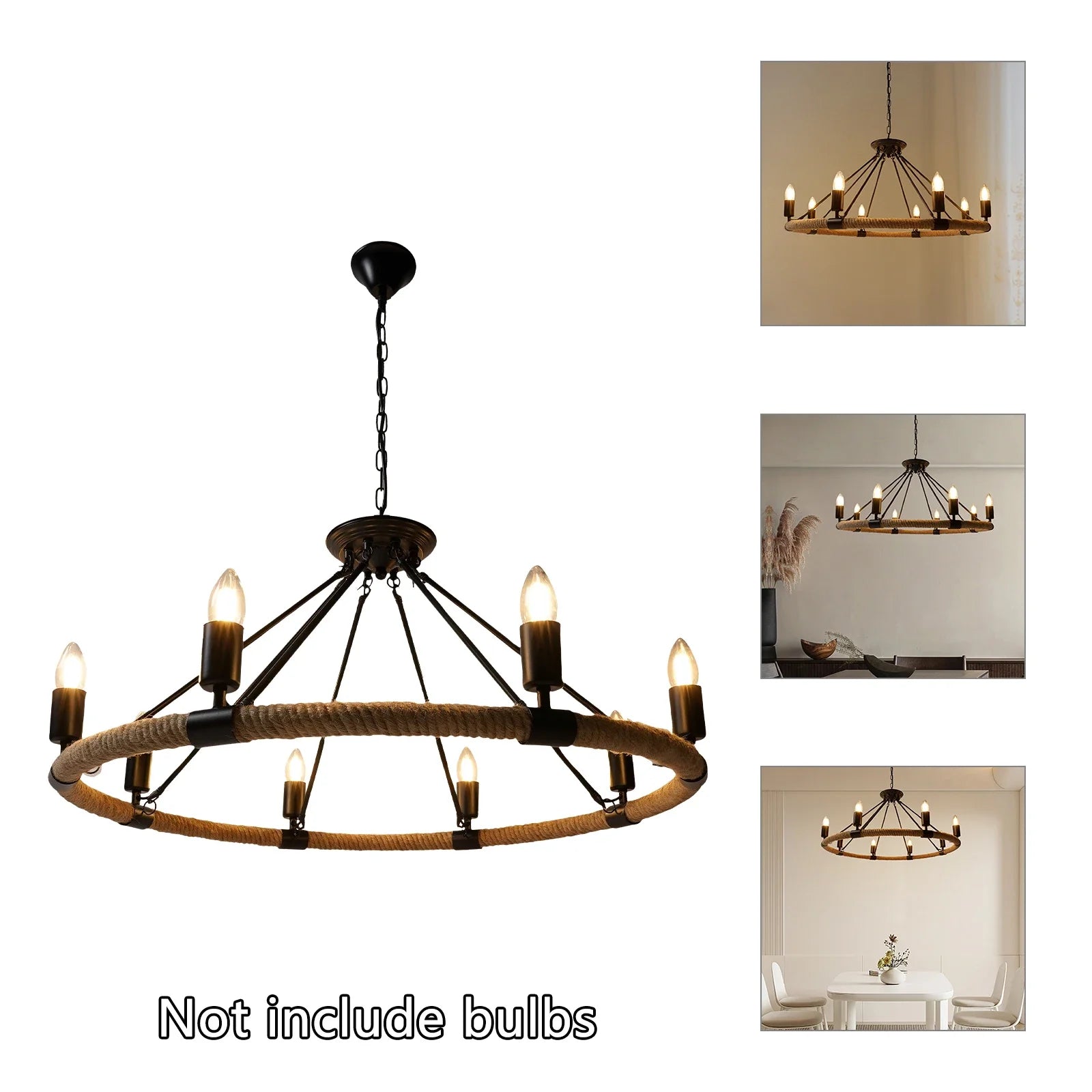 31.5 Inch 8-Light Wagon Wheel Chandelier – Rustic Farmhouse Metal Round Pendant Lighting Fixture