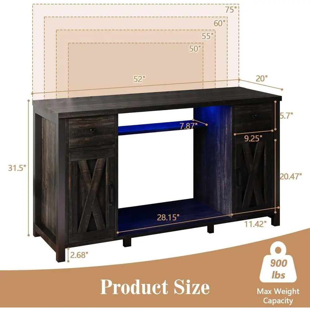 55-75 Gallon Dark Oak Aquarium Stand with RGB LED Lighting, Power Outlets, USB Ports & Storage Cabinet