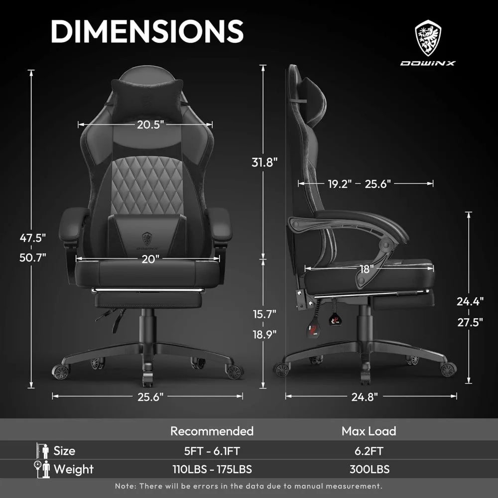 Ergonomic Gaming Chair with Pocket Spring Cushion – High-Back Gaming & Office Chair with Massage Lumbar Pillow, Adjustable Footrest & Headrest