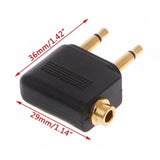 1pcs Dual 3 5mm Male To 3 5mm Female AUX Audio Jack Adapter Airplane Travel Earphone Golden Plated Converter For Airline