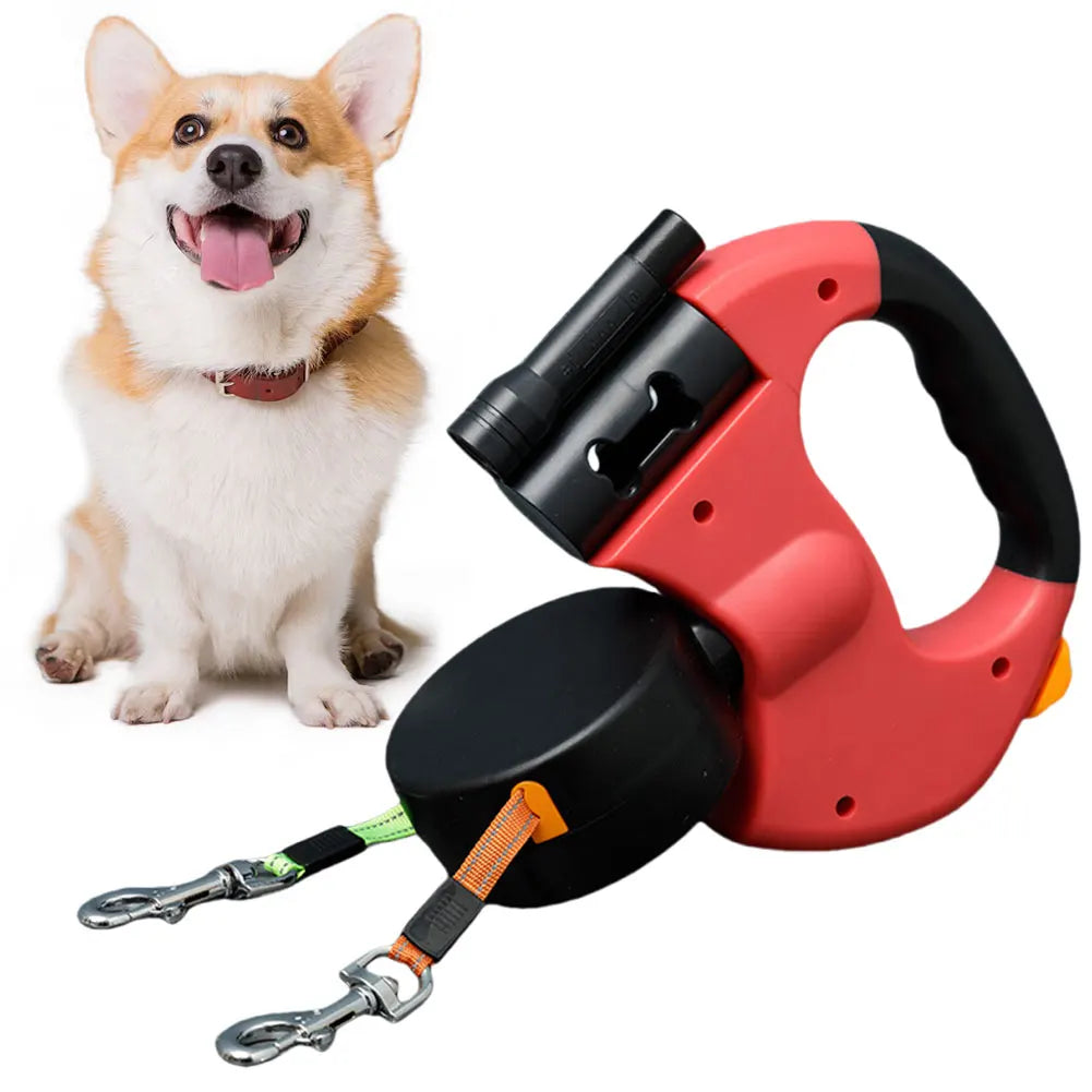 Double-Headed Retractable Dog Leash with LED Light – 360° Swivel Dual Pet Walking Leash for 2 Dogs