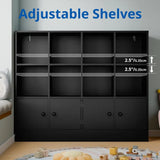 🪵 Black Wood 12-Cube Bookshelf with 4 Doors – 3-Tier Storage Cabinet with Adjustable Shelves for Bedroom & Living Room