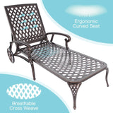 Outdoor Chaise Lounge Chair Set of 2 – Cast Aluminum Poolside Loungers with Adjustable Backrest & Moveable Design | All-Weather Tanning Chairs