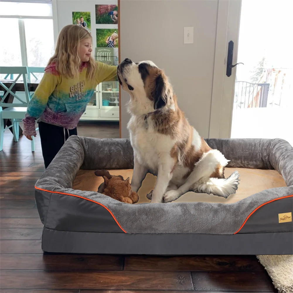 Jumbo Orthopedic Dog Bed – Large Memory Foam Pet Sofa Couch with Waterproof Removable Cover & Bolster Support