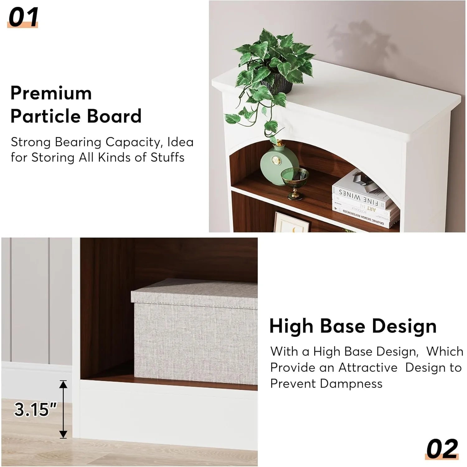 5-Shelf White Rigid Bookcase – 70.9″ Tall Free-Standing Library Unit with Storage Shelves