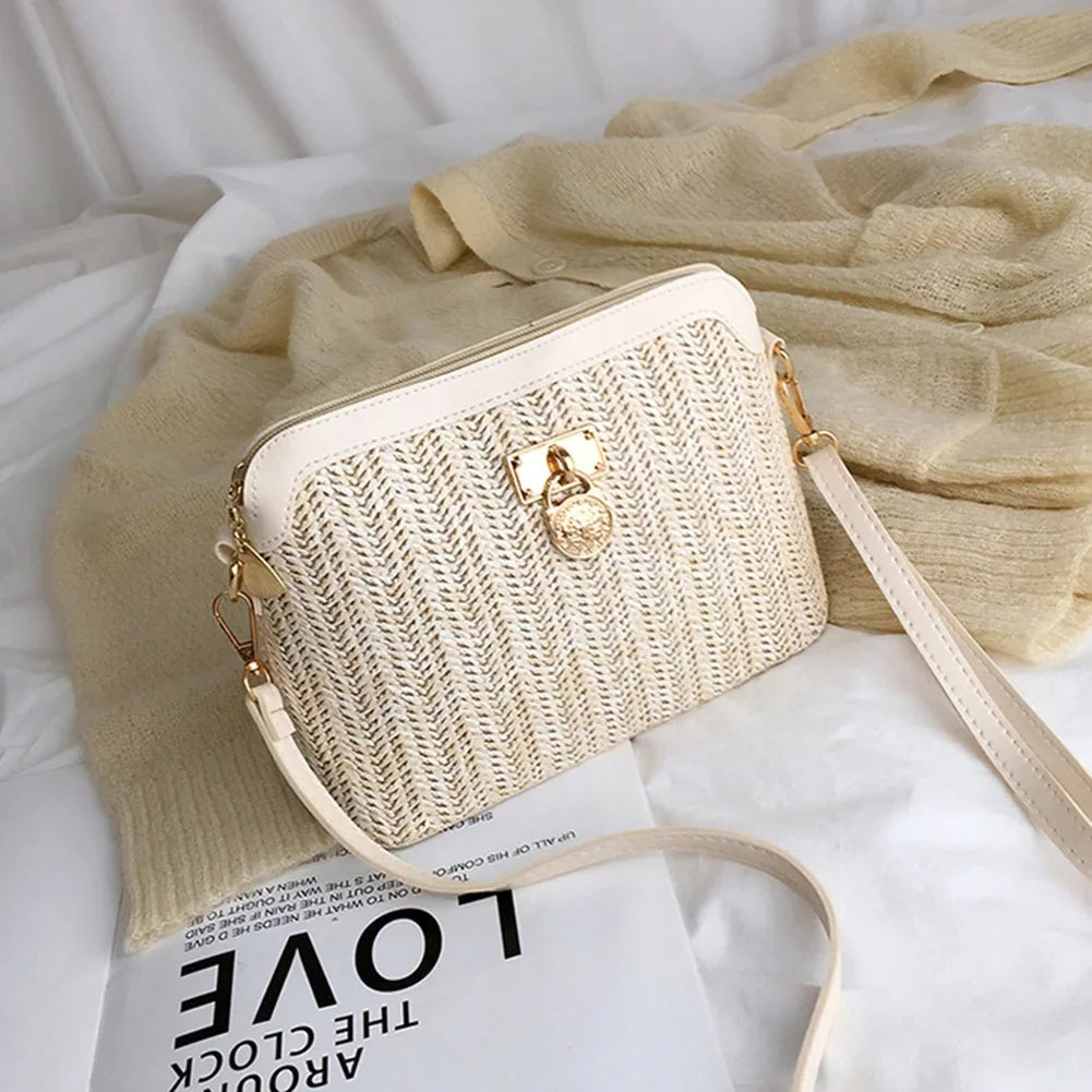 Straw Woven Messenger Bag – Handmade Rattan Crossbody Shell Purse for Summer Beach & Travel 👜🌴