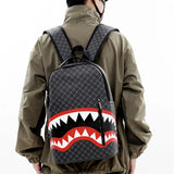 Plaid Shark Mouth Graphic Backpack for Men – Laptop School & College Travel Bag with Bold Street Style