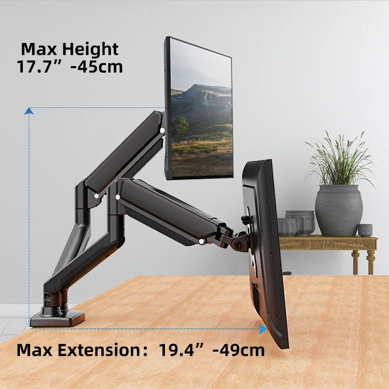 Dual Monitor Desk Mount – Heavy-Duty Adjustable Arm for 13″–32″ Screens, VESA 75x75mm/100x100mm, Black Finish