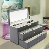 3-Tier Eyeglasses Storage Box – Drawer Style Sunglasses Organizer with 18 Individual Compartments