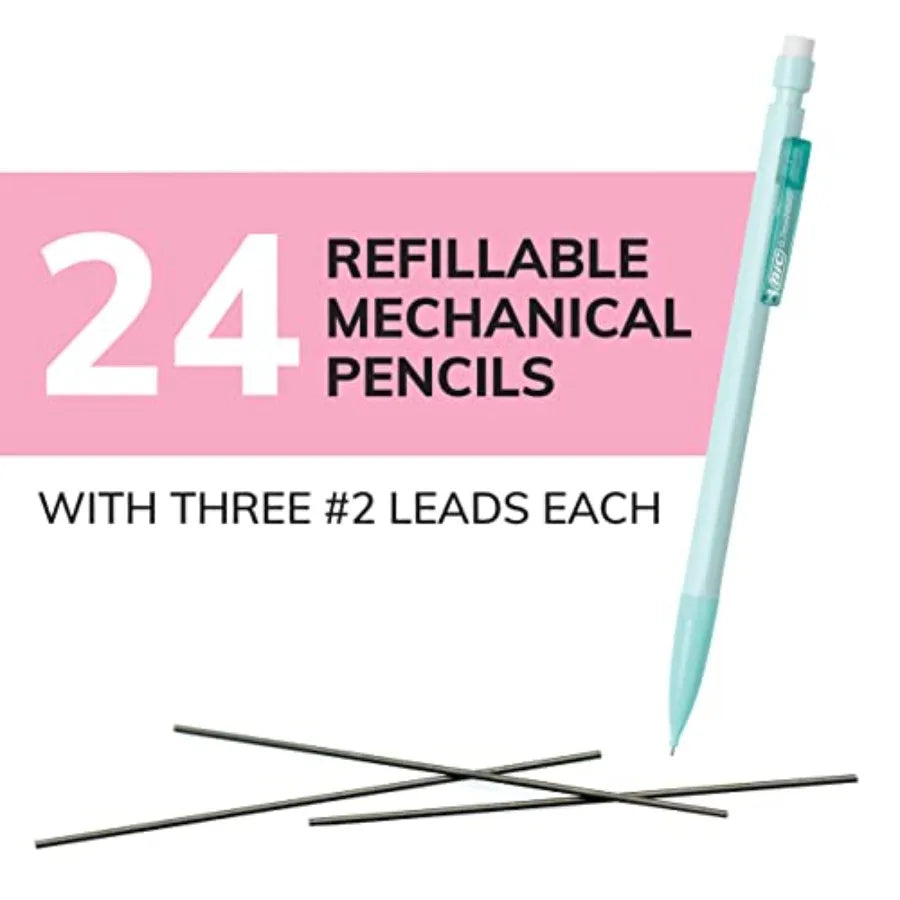 XtraSmooth Pastel Mechanical Pencils – 0.7 mm Medium Point, 24-Pack with Erasers for School & Office