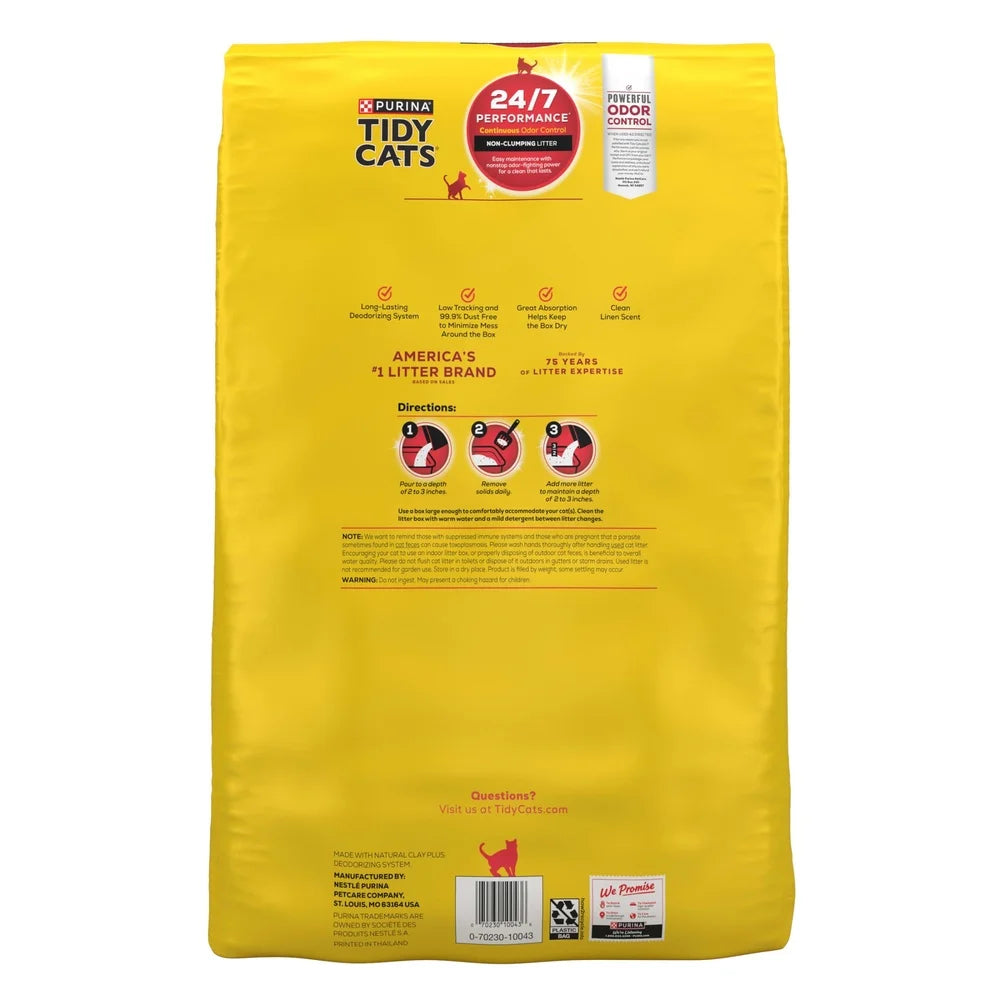 Non-Clumping Cat Litter – 24/7 Odor Control, Low-Dust Clean Linen Scent, 48lb Bag, 99.9% Dust-Free Multi-Cat Formula