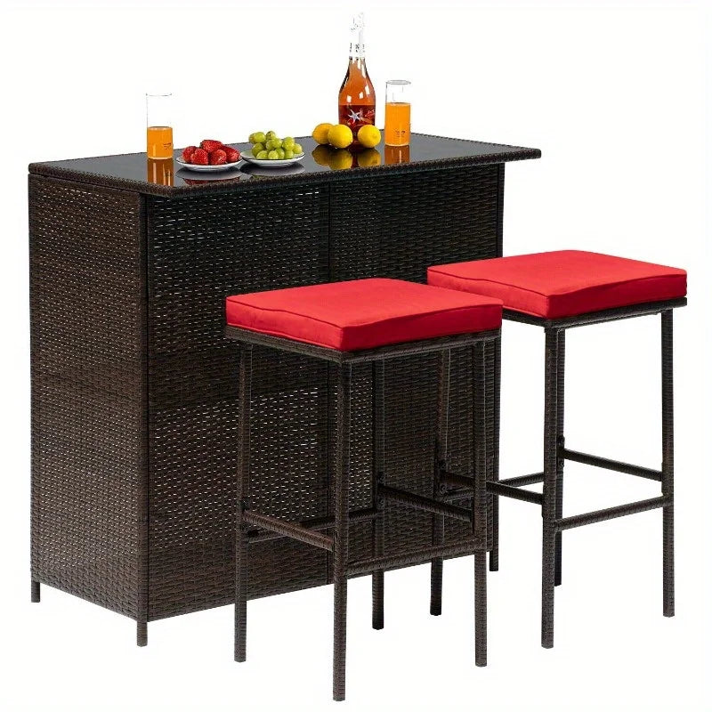“3-Piece Outdoor Bar Set – Wicker Counter-Height Table with 2 Stools & Solid Frame for Patio, Terrace & Balcony”