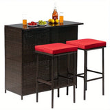 “3-Piece Outdoor Bar Set – Wicker Counter-Height Table with 2 Stools & Solid Frame for Patio, Terrace & Balcony”