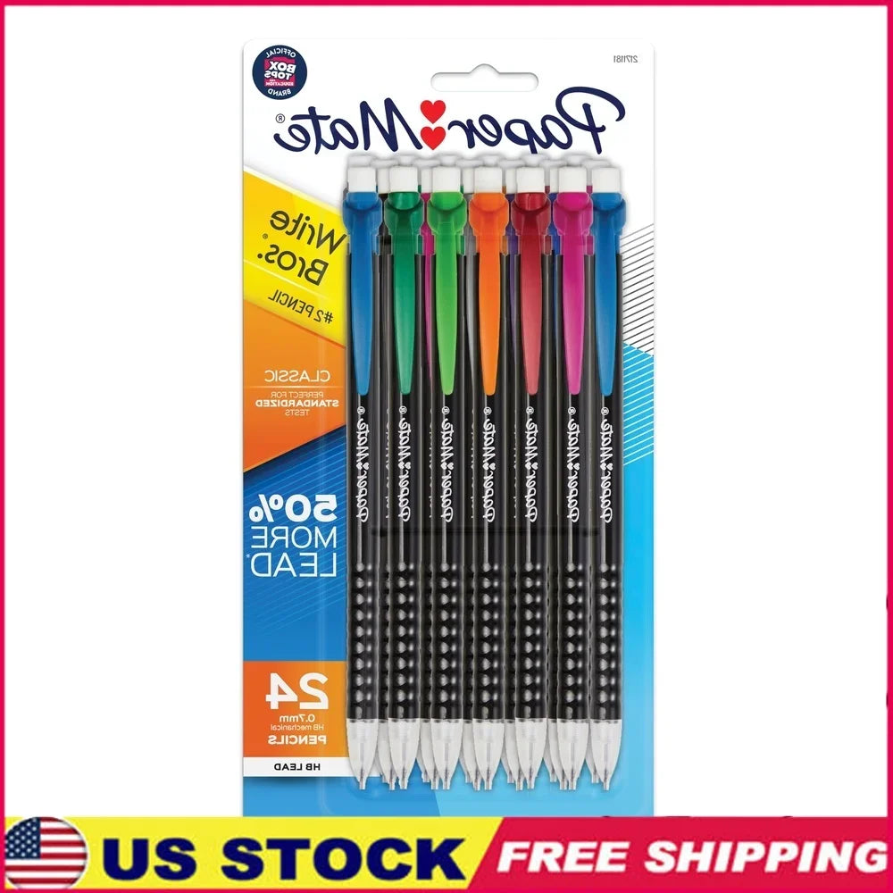 Mechanical Pencils 0.7 mm – Assorted Colors, No-Smudge Writing with 50% More Lead (24-Pack)