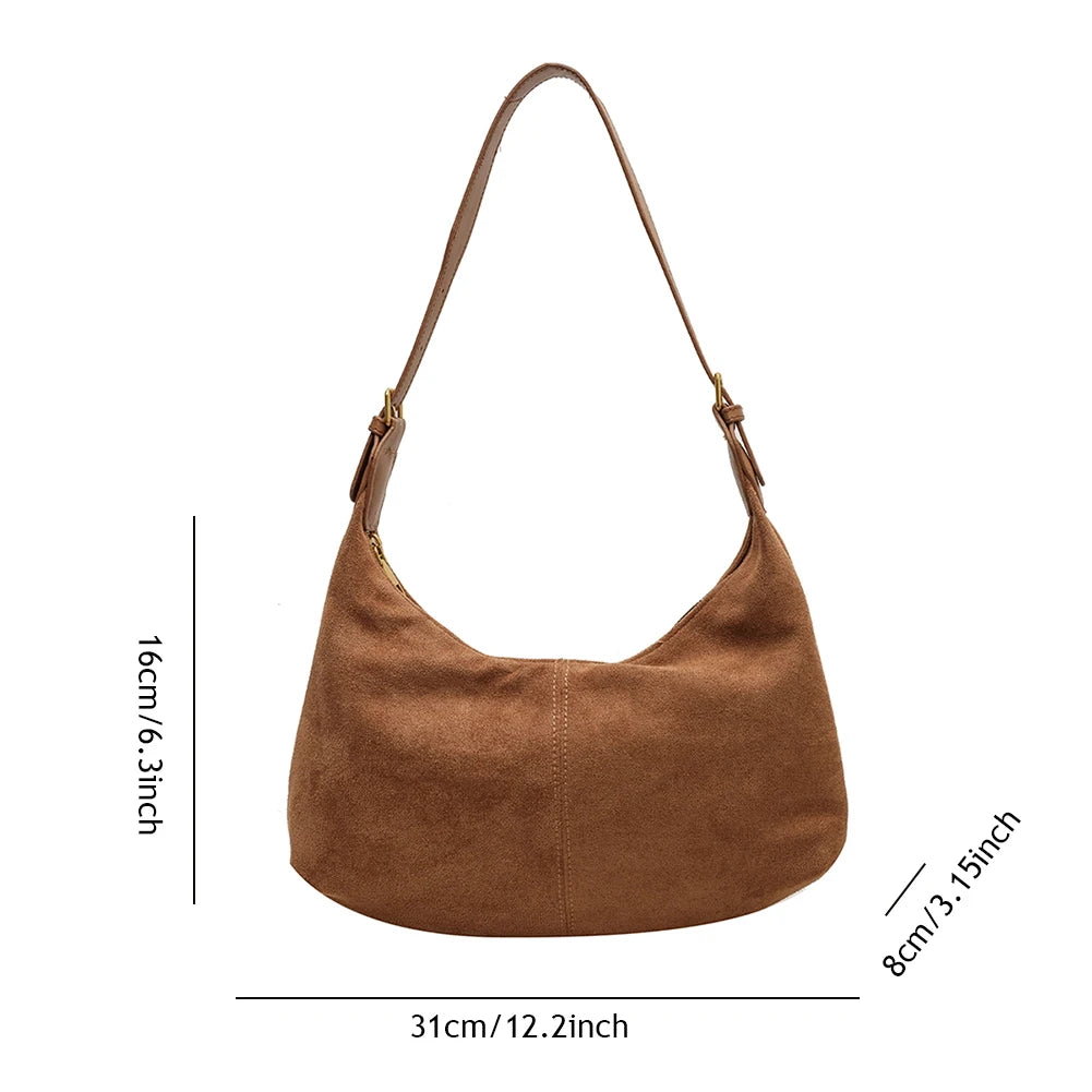 Women’s Vintage Suede Crescent Hobo Bag – Luxury Designer Shoulder Purse, Casual Crossbody Handbag & Retro Clutch