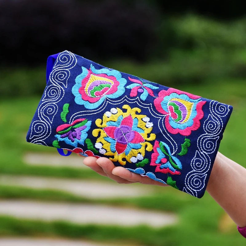 Ethnic Embroidery Clutch Bag & Coin Purse – Vintage Hand-Embroidered Mobile-Phone Wristlet for Women & Girls