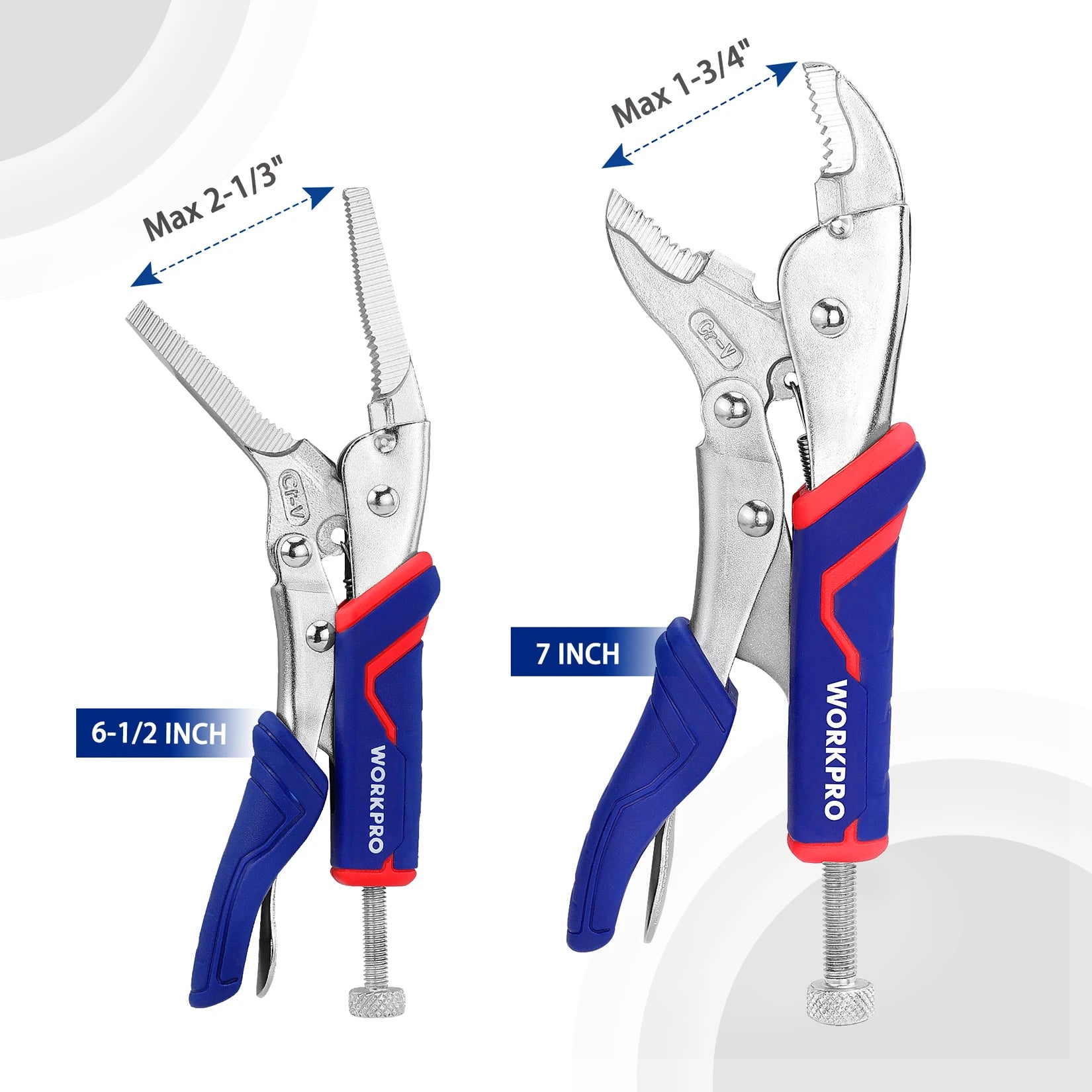 WORKPRO 2PCS Locking Pliers Set – CR-V Steel 7" Curved Jaw & 6.5" Long Nose Locking Pliers with Quick-Release Mechanism