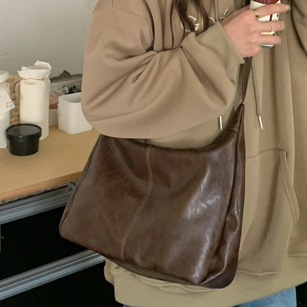 Women’s PU Leather Tote Shoulder Bag – Internal Pocket Messenger & Hobo Hybrid for Work & Travel