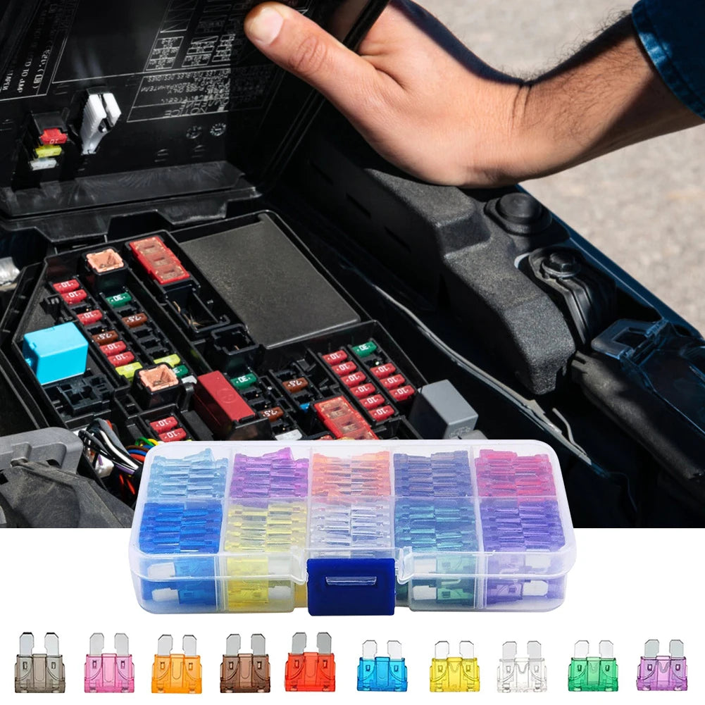 10-Type Auto Blade Fuse Kit – 100pcs (2A 3A 5A 7.5A 10A 15A 20A 25A 30A 35A) with Box Organizer