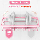 2-Pack Adhesive Stainless-Steel Shower Caddy – Rustproof Wall-Mounted Racks for Bathroom Storage (Pink Accent)