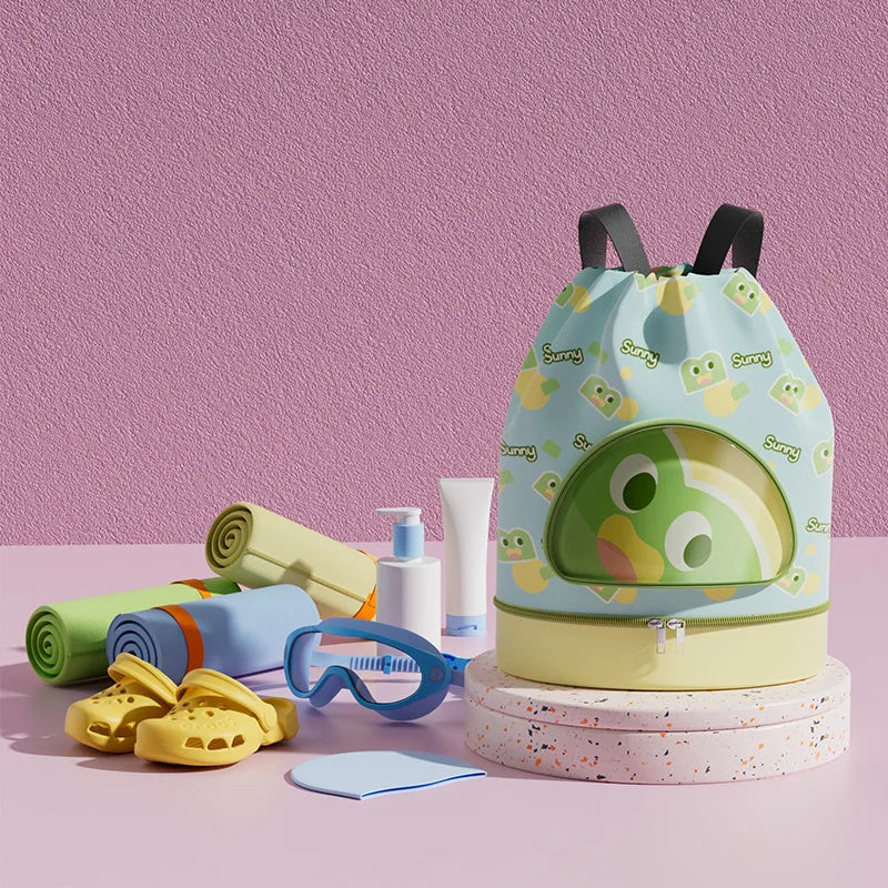Cartoon Children’s Swimming Backpack with Dry-Wet Separation & Shoe Compartment – Summer Travel & Beach Bag for Kids 🎒🌊